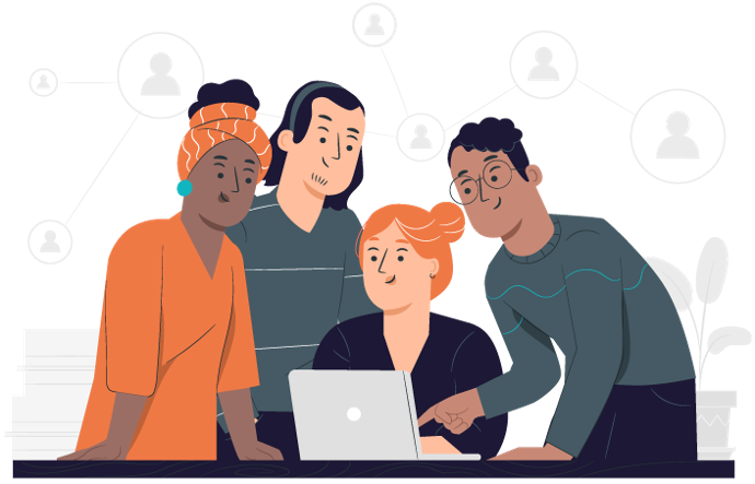 Groupe de personnes derrière un pc