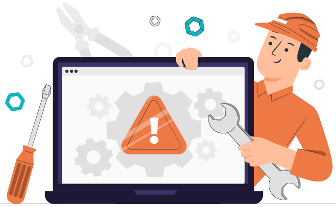 Handyman repairing a PC with a screwdriver